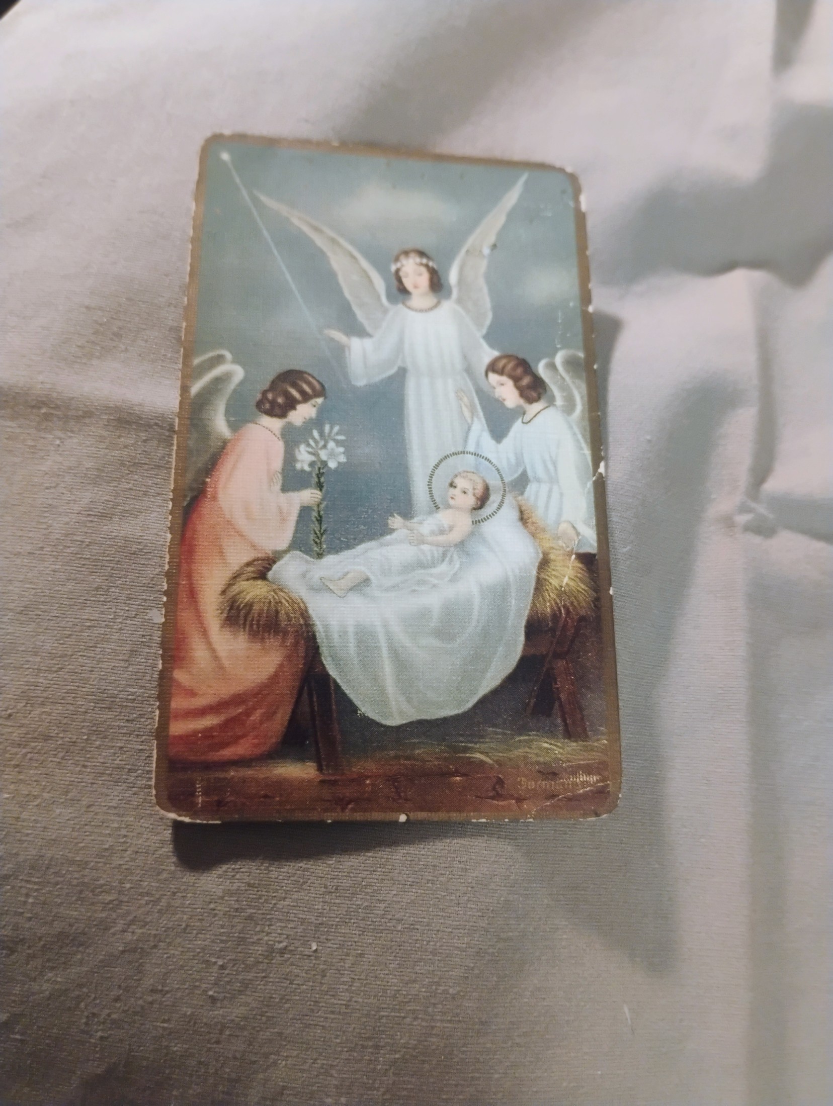 Victorian Religious Nativity Holy Card or Devotional Print — Angels & Infant Jesus