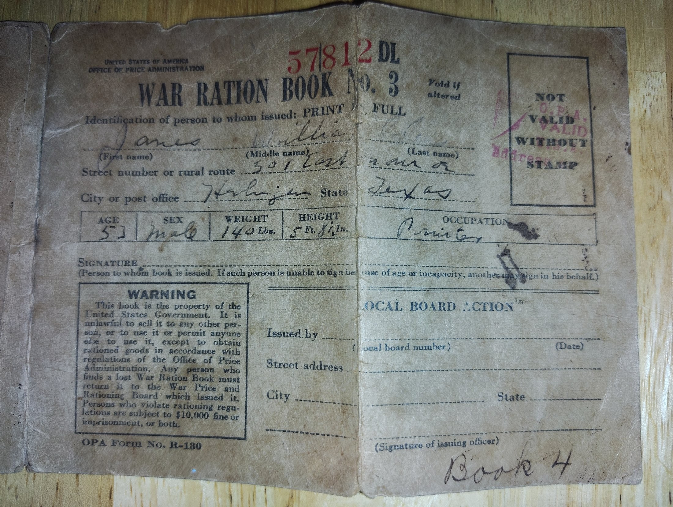 WWII U.S. Office of Price Administration War Ration Book No. 3 (OPA Form R-130)