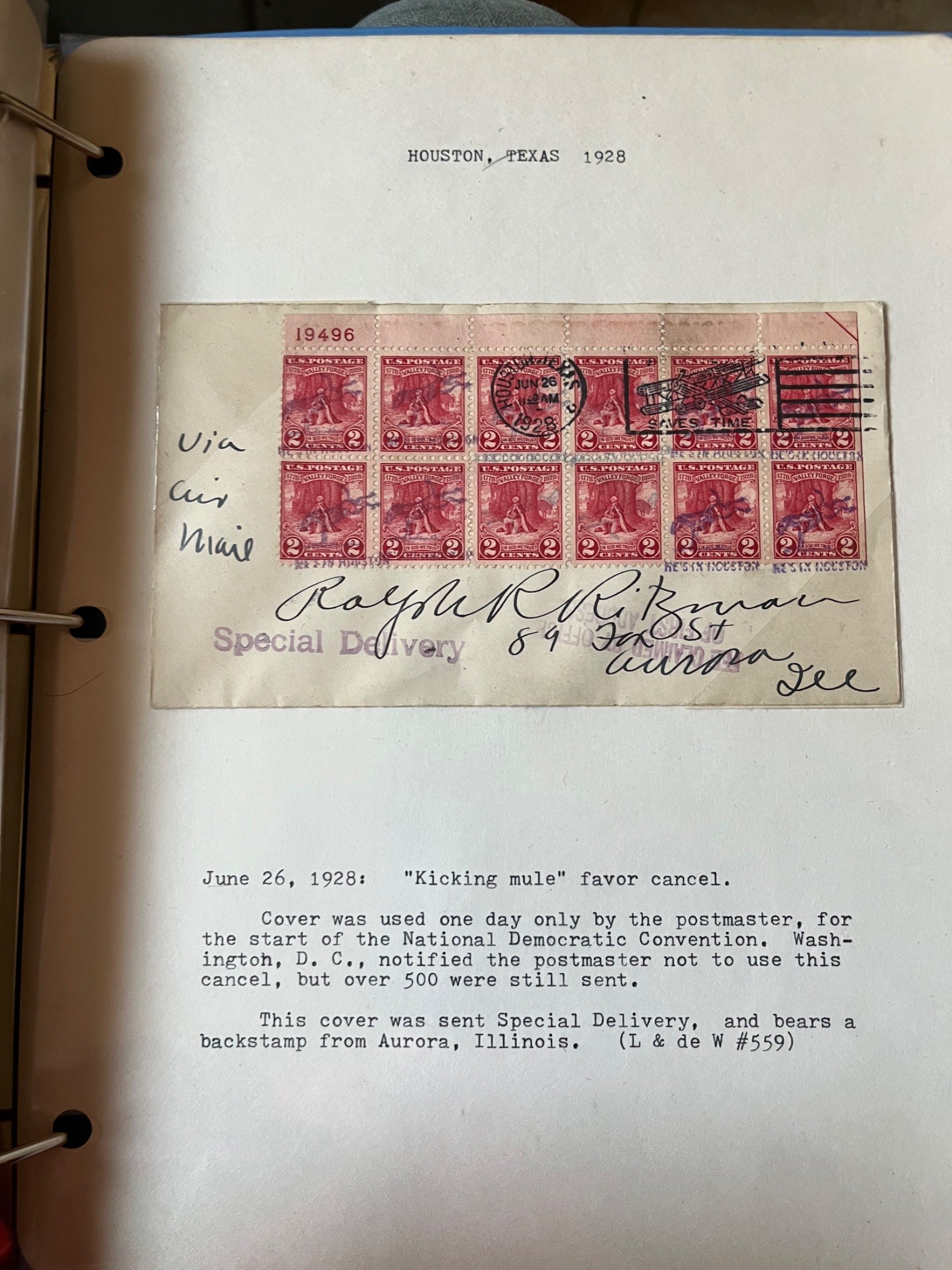 United States 2 cents (x10 = 20 cents total postage)
