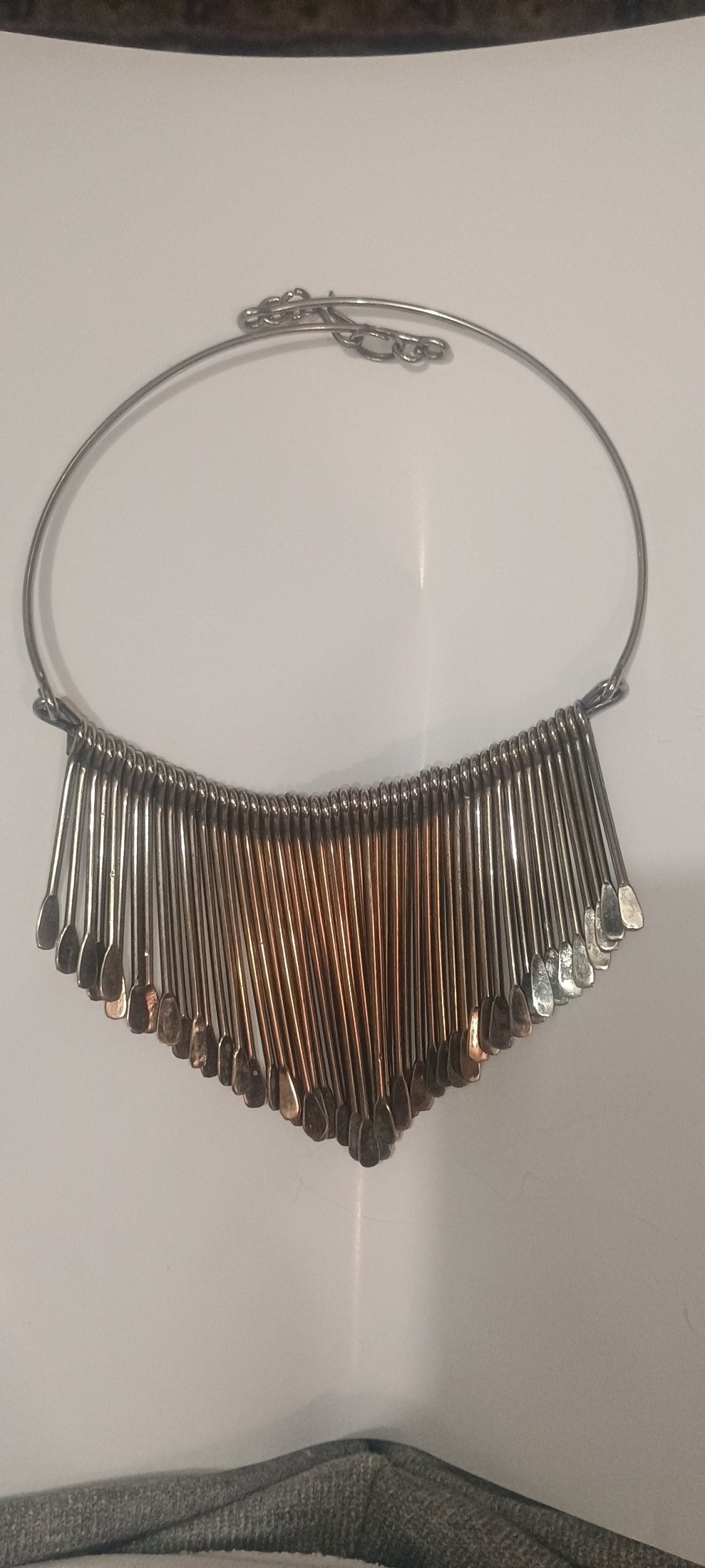 Mixed Metal Fringe Bib Choker Necklace with Wire Collar