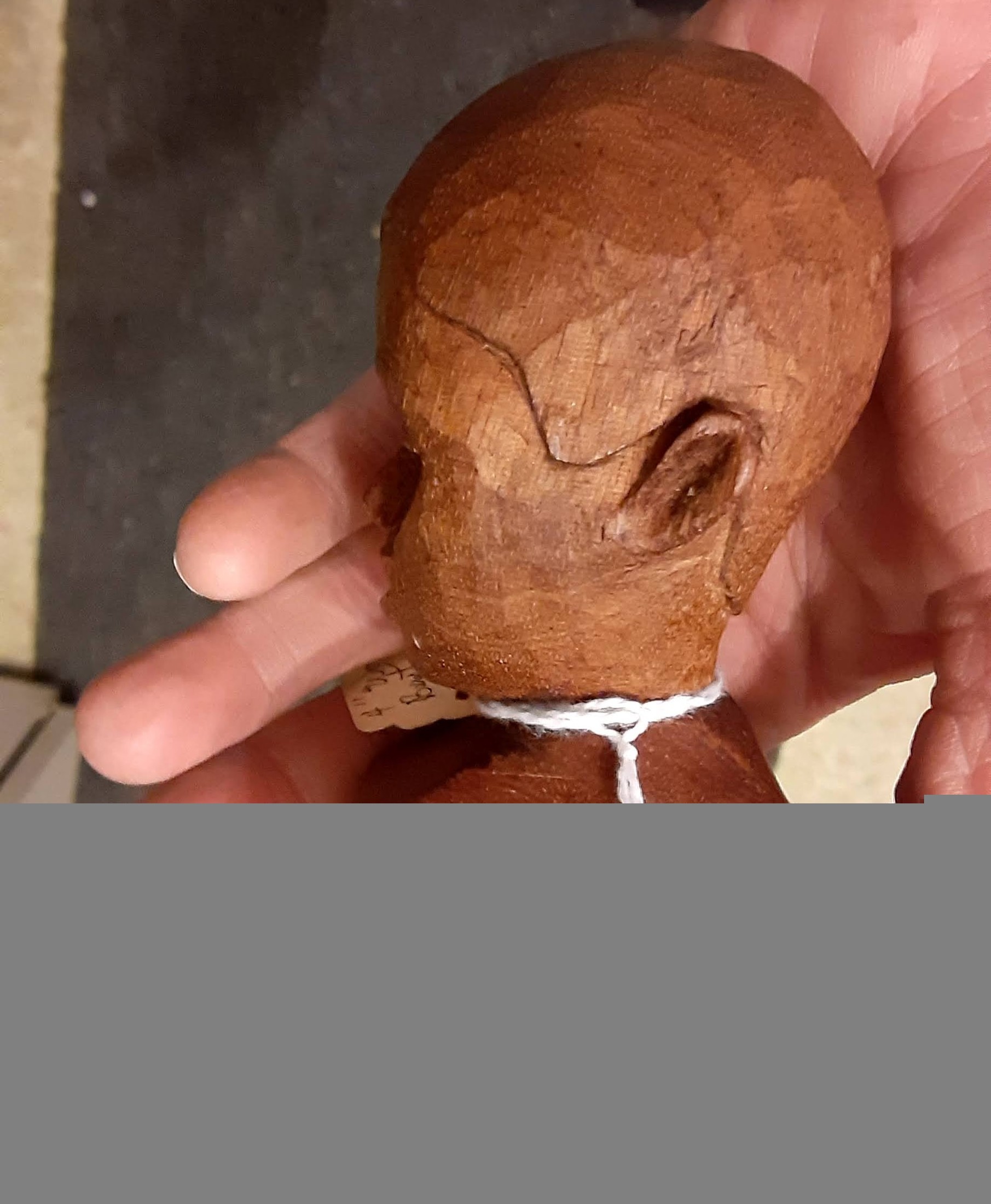 Hand-Carved Wooden Human Head Figure/Doll Head with Price Tag