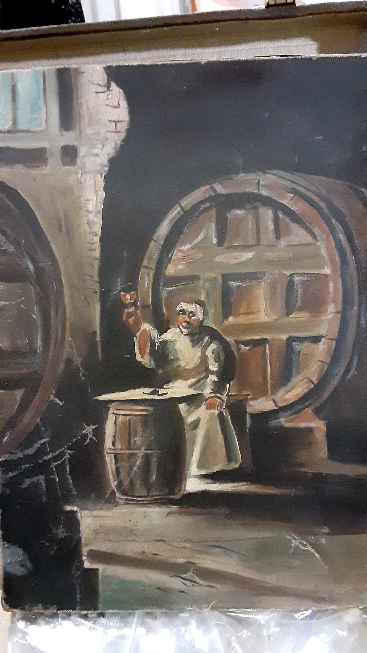 Oil Painting of a Monk or Friar Tasting Wine in a Cellar