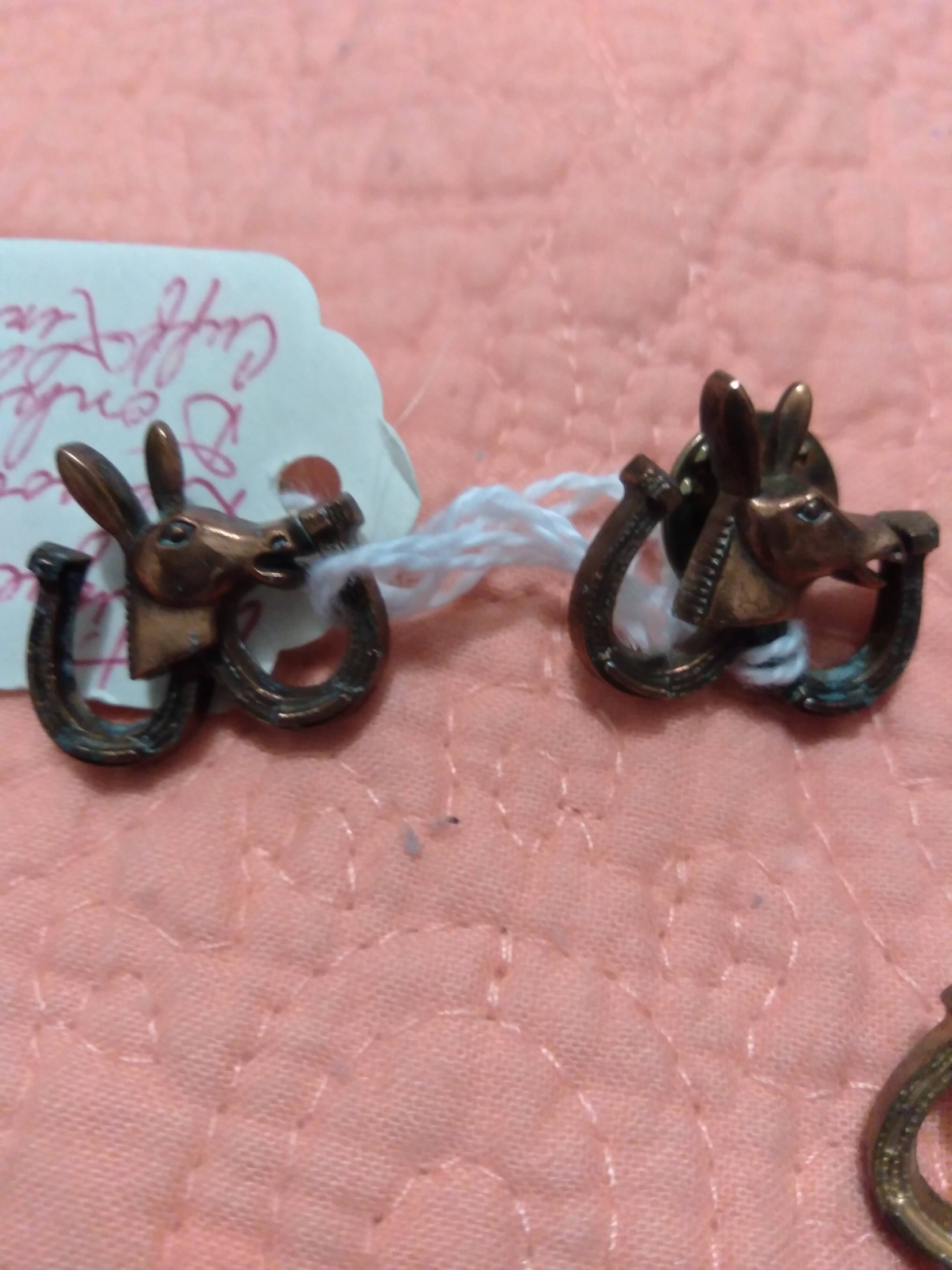 Vintage Copper-Tone Donkey with Horseshoe Novelty Cufflinks