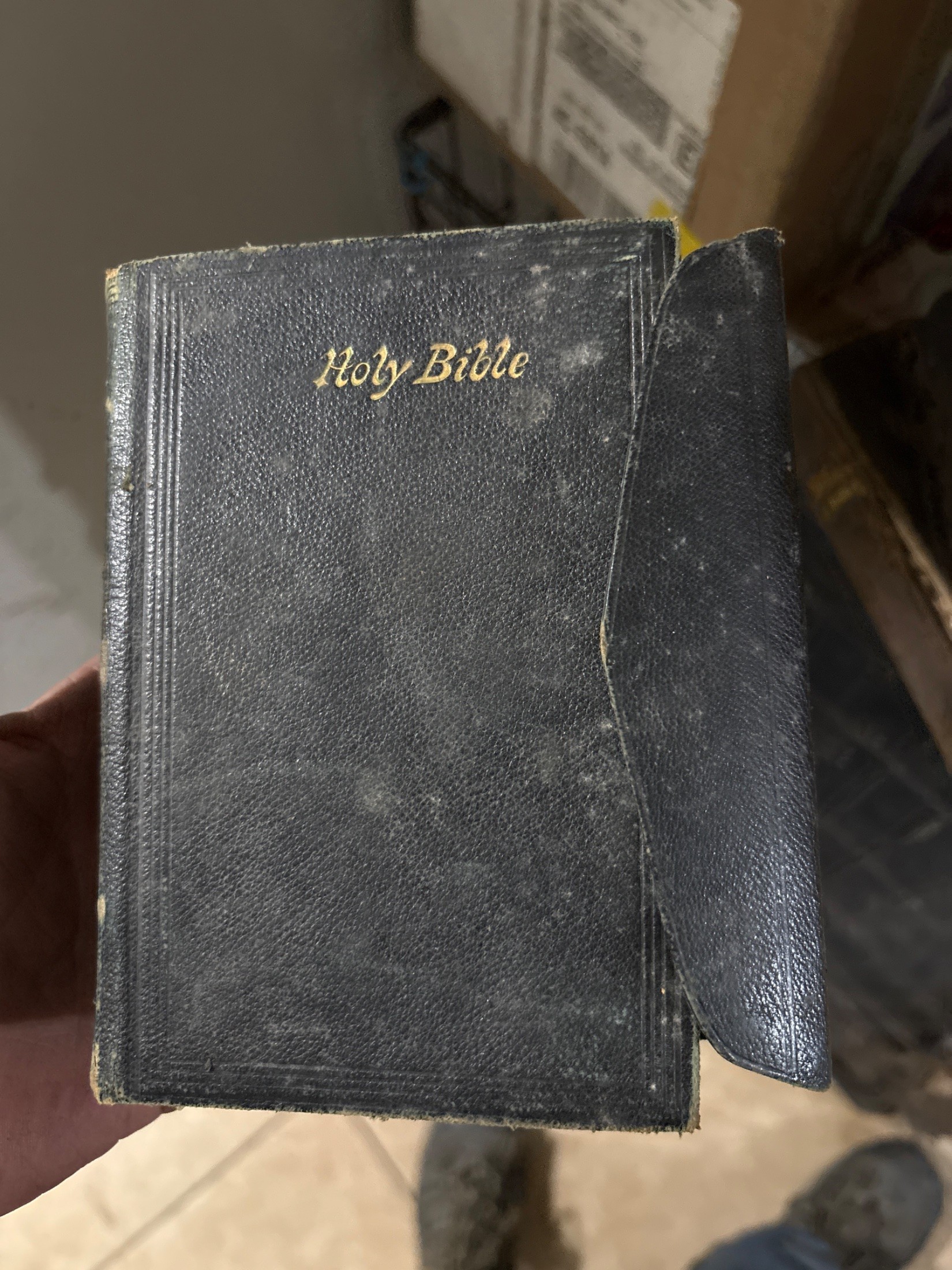 Vintage Black Leather-Bound Holy Bible with Snap Clasp