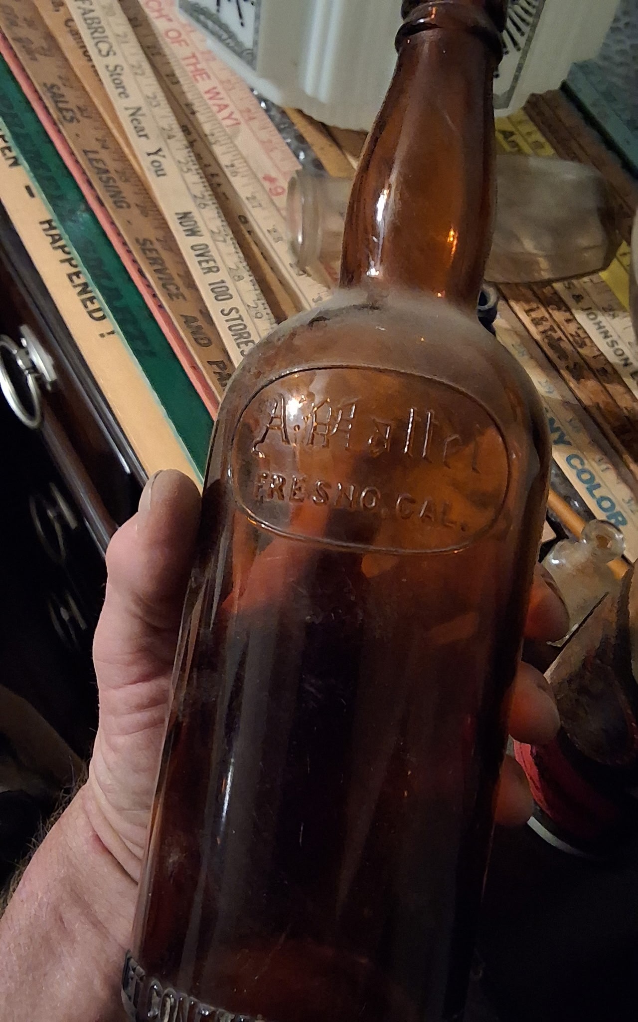 A. Heilty (or similar) Fresno, Cal. Embossed Amber Glass Beer/Soda Bottle