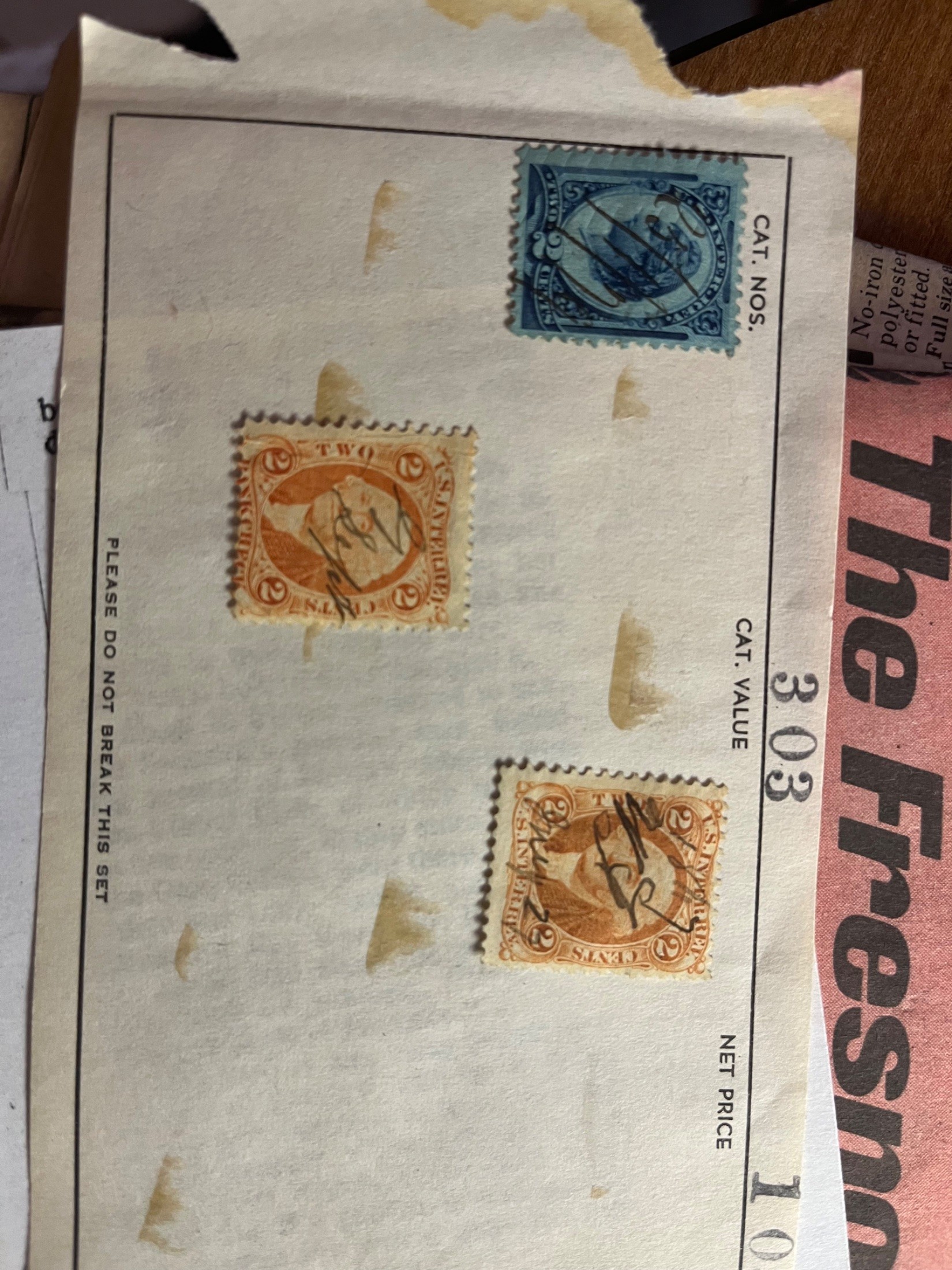 United States Multiple: 3¢ (blue) and two 2¢ (orange/brown)