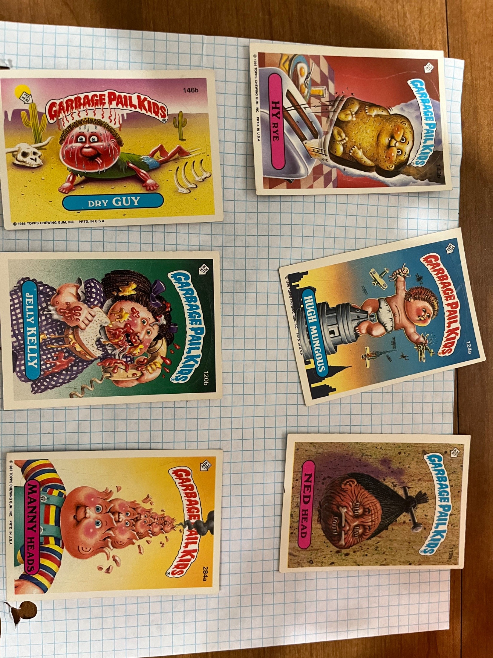 Multiple cards — Dry Guy (146b), Hy Rye (145b), Jelly Kelly (120b), Hugh Mungous (124b), Manny Heads (284a), Ned Head (unknown number)