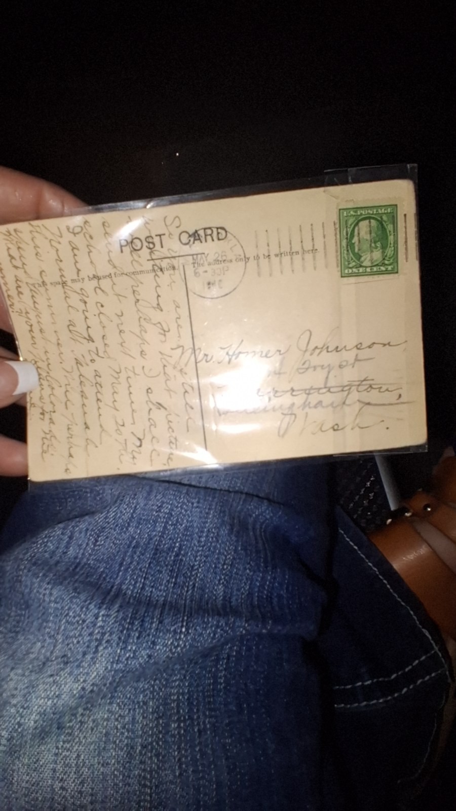 Only the back (divided back) of the postcard is visible…