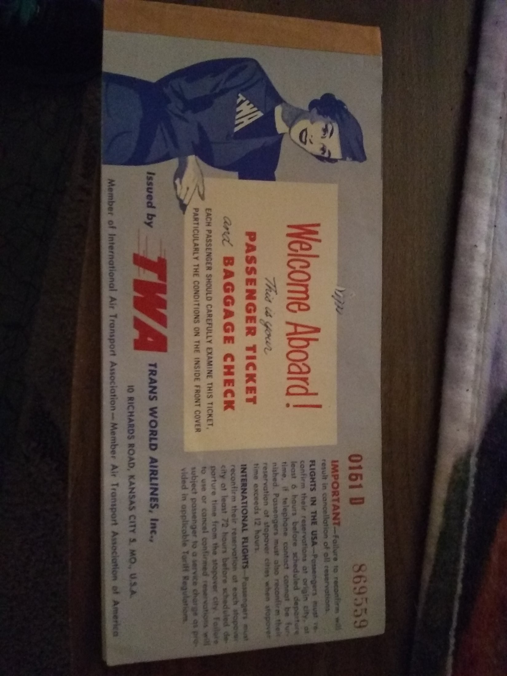 TWA Trans World Airlines Vintage Passenger Ticket and…