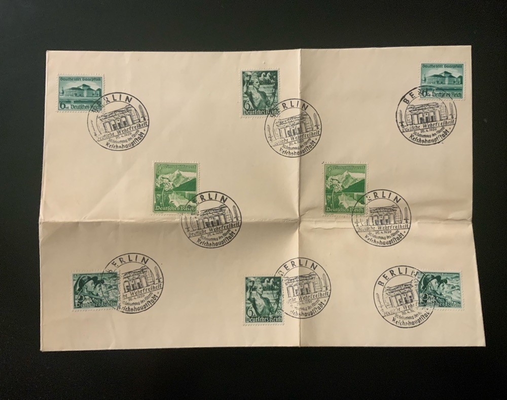 Front of folded envelope/cover bearing seven or eight… postcard