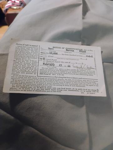 WWII Selective Service Notice of Classification — Earl Marcus Welch, Order No. 10,666, February 23, 1944