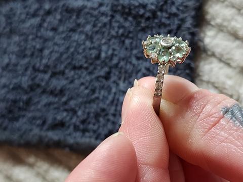 Green Gemstone and Diamond Accent Flower Cluster Cocktail Ring