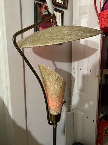 Mid-Century Modern Dual-Light Fiberglass Floor Lamp with Brass Frame