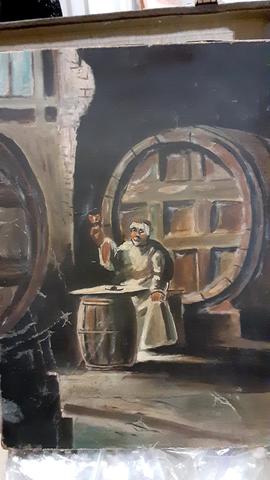 Oil Painting of a Monk or Friar Tasting Wine in a Cellar